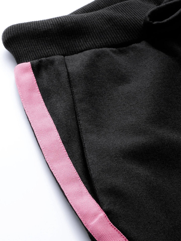 Women's Black Terry Contrast Side Tape Jogger - SASSAFRAS