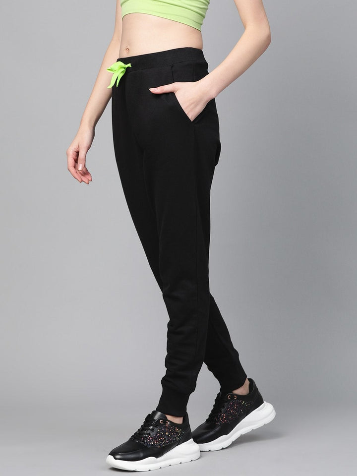 Women's Black Terry Contarst Drawstring Jogger - SASSAFRAS