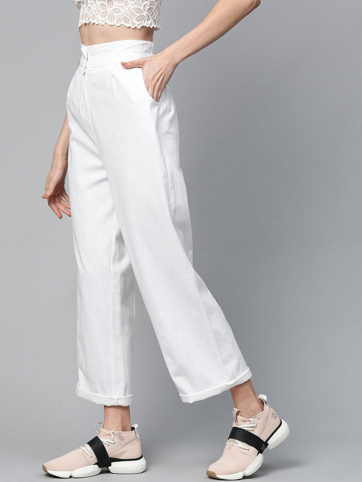 Women's White Twill Wide Leg Pants - SASSAFRAS