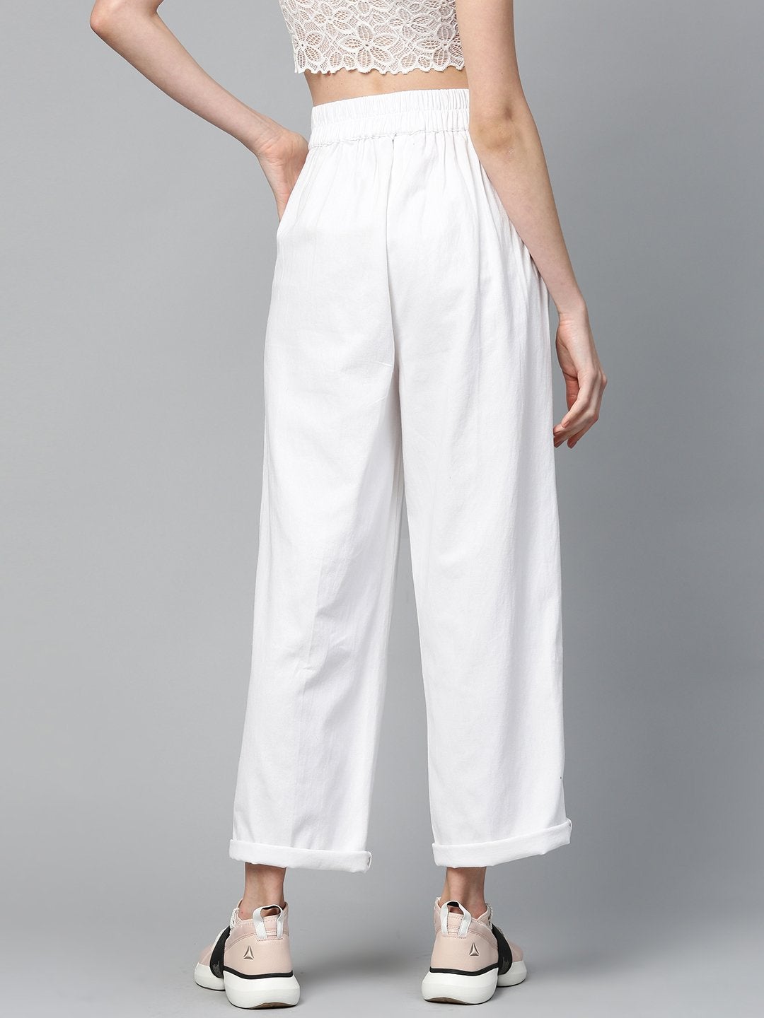 Women's White Twill Wide Leg Pants - SASSAFRAS