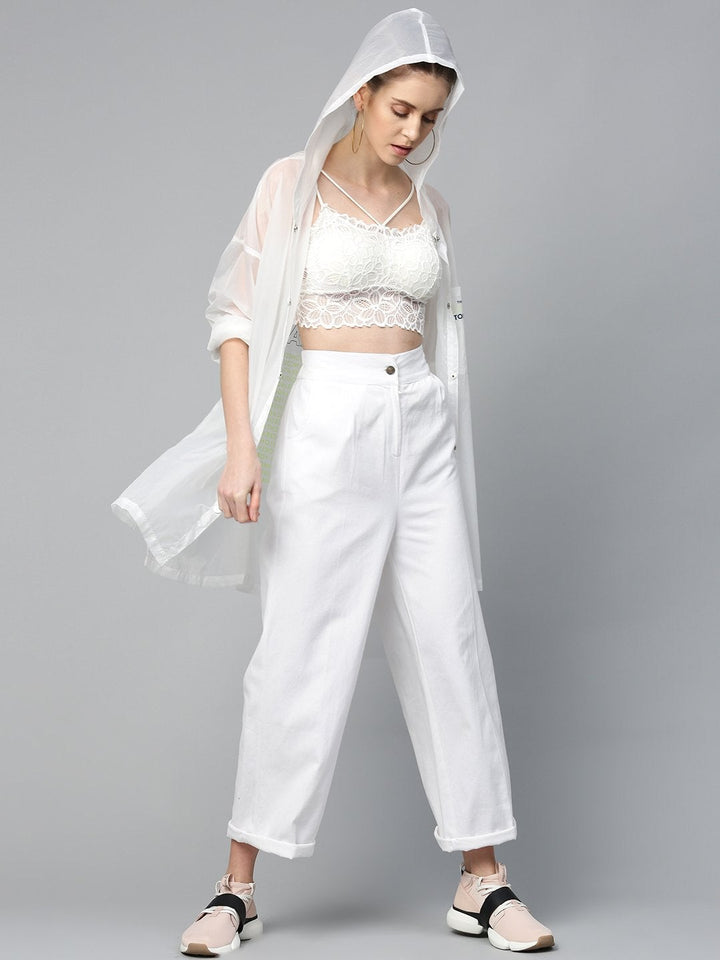 Women's White Twill Wide Leg Pants - SASSAFRAS