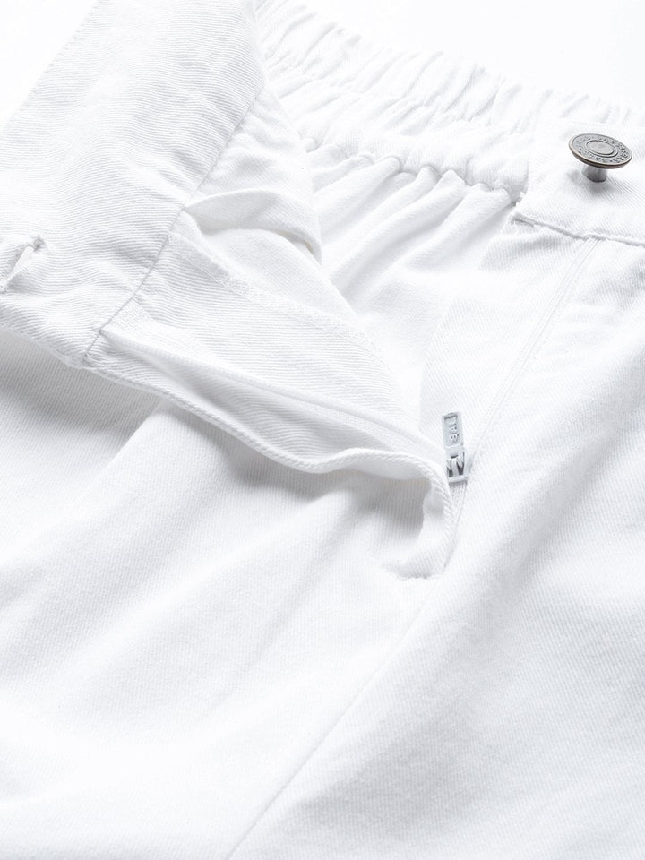 Women's White Twill Wide Leg Pants - SASSAFRAS