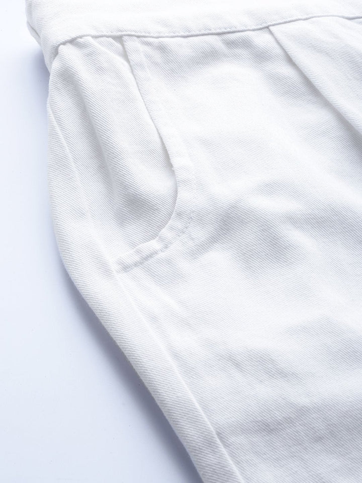 Women's White Twill Wide Leg Pants - SASSAFRAS