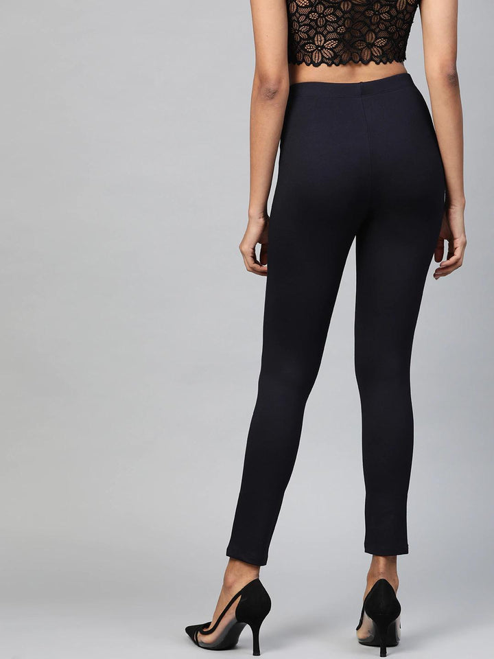 Women's Navy Pocket Chain Detail Jeggings - SASSAFRAS
