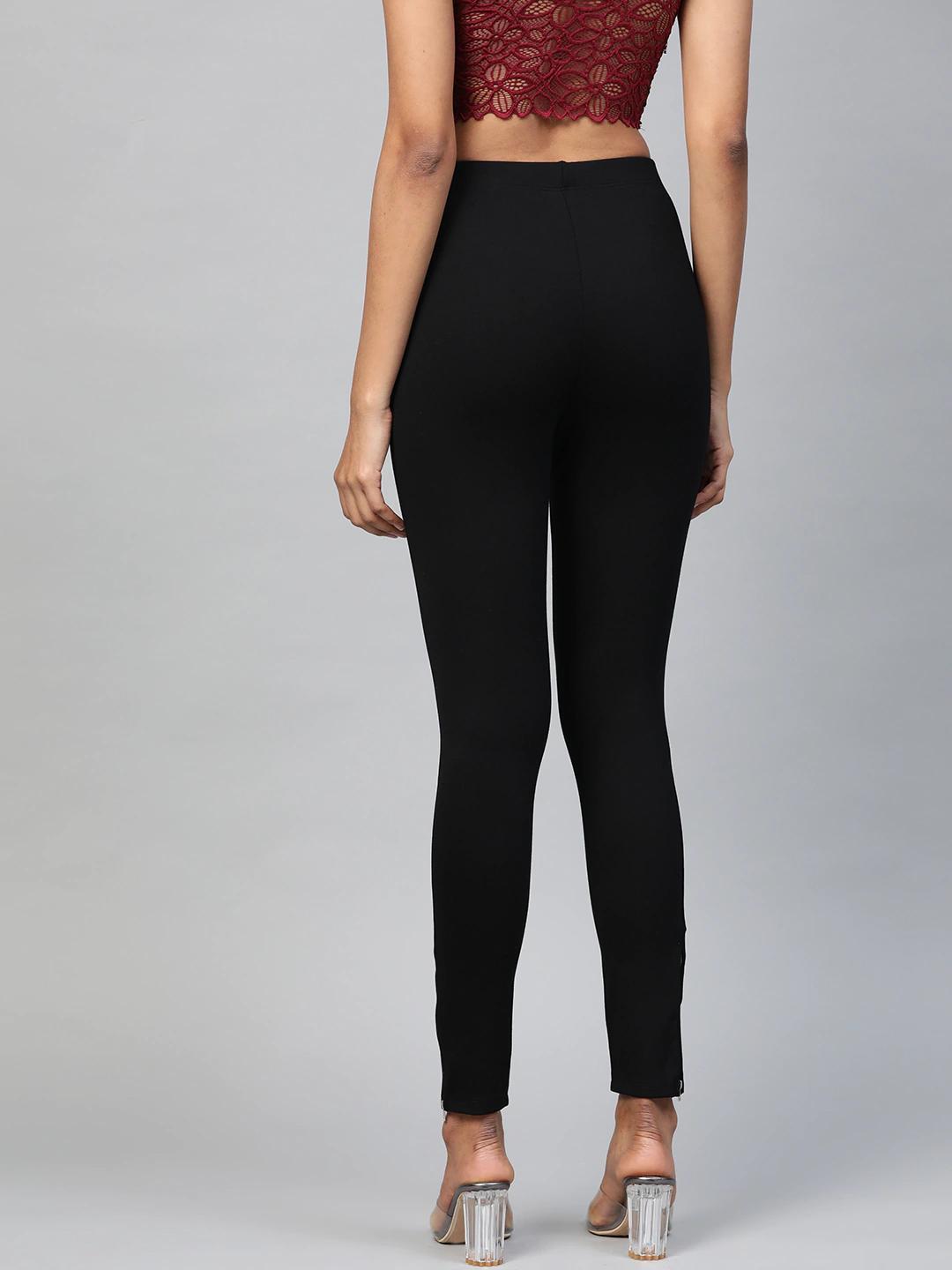 Women's Black Zipper-At-Hem Jeggings - SASSAFRAS