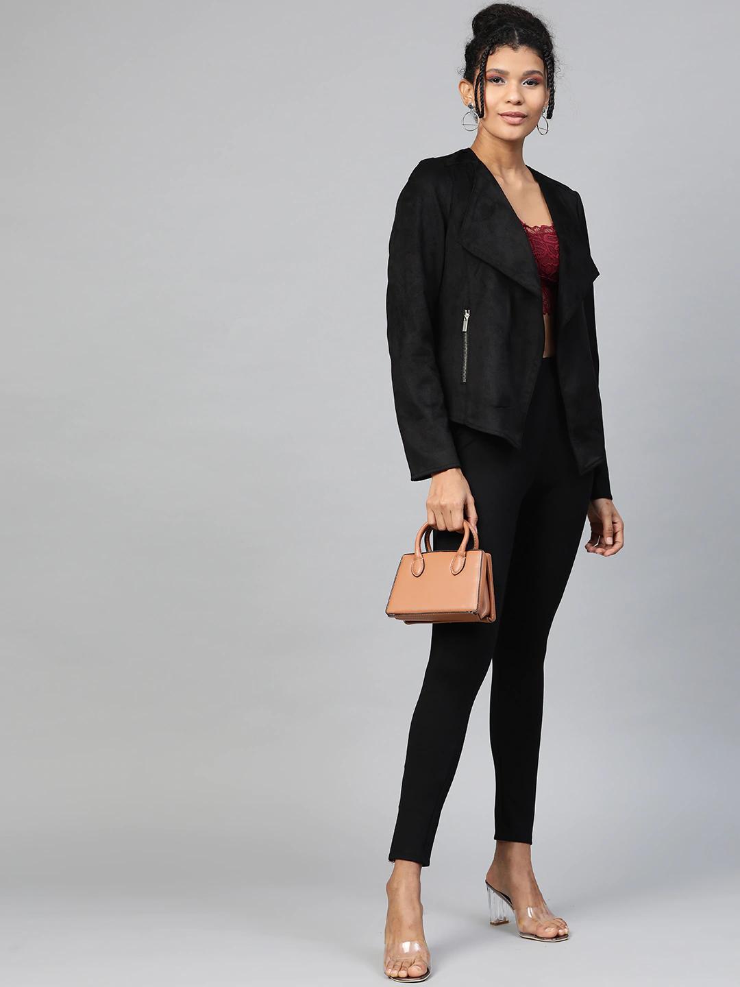 Women's Black Zipper-At-Hem Jeggings - SASSAFRAS