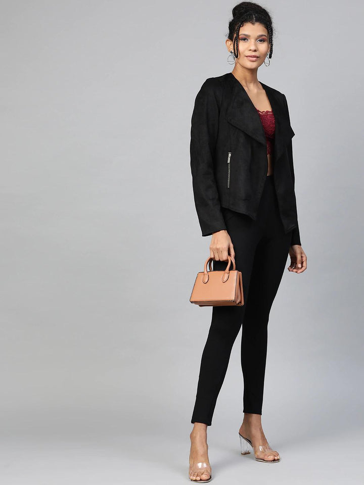 Women's Black Zipper-At-Hem Jeggings - SASSAFRAS