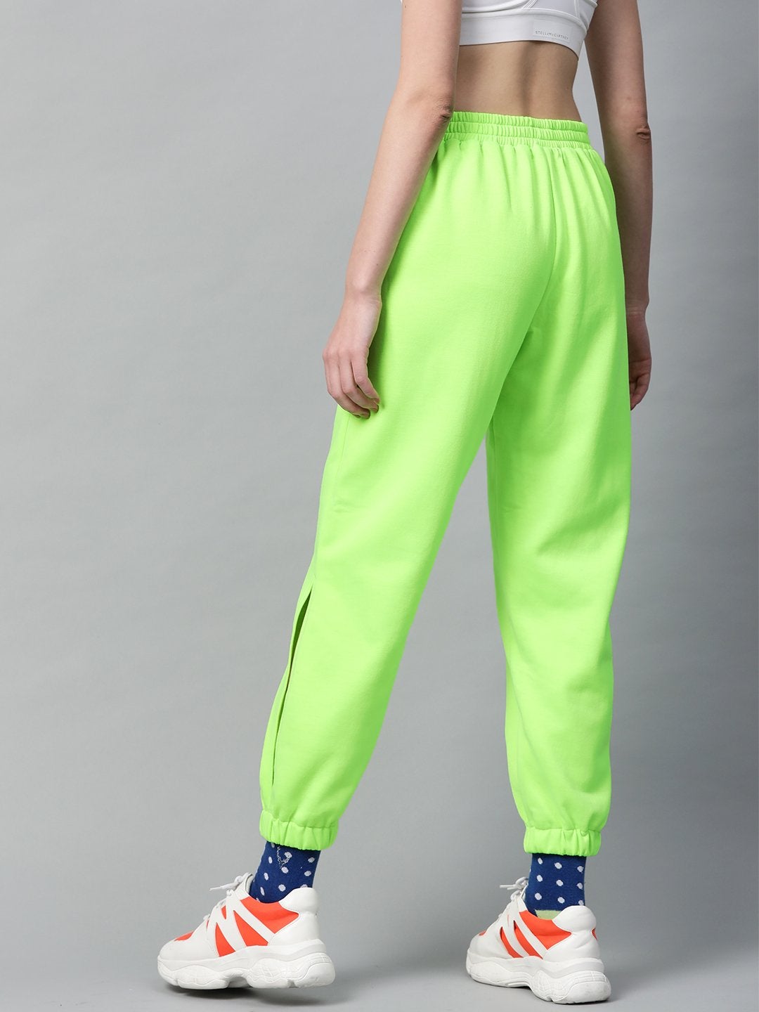 Women's Neon Green Side Slit Fleece Jogger Pants - SASSAFRAS