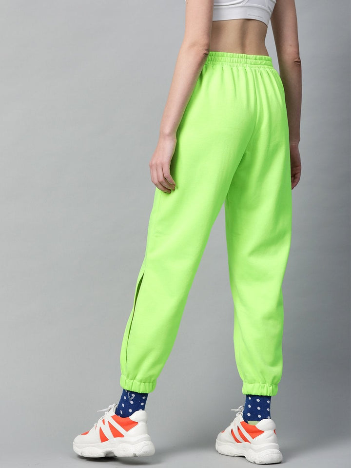 Women's Neon Green Side Slit Fleece Jogger Pants - SASSAFRAS