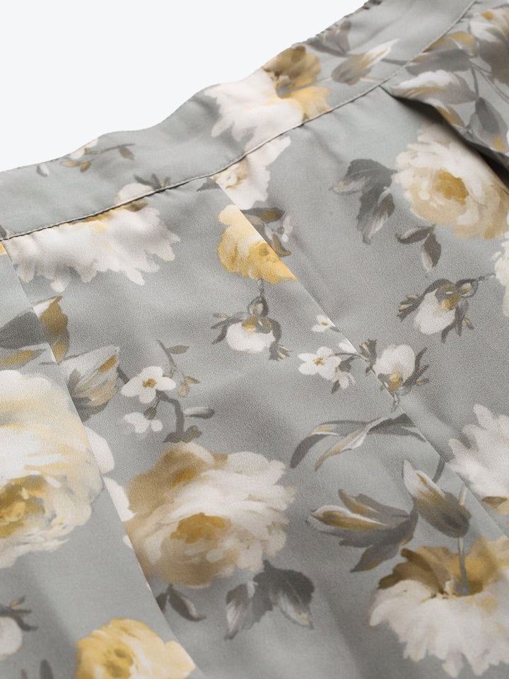 Women's Grey Floral Pleated Palazzo Pants - SASSAFRAS