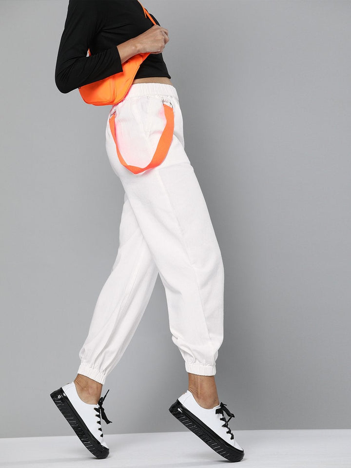 Women's White Contrast Tape Detail Joggers - SASSAFRAS