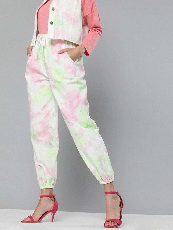 Women's Green & Pink Tie-Dye Twill Joggers - SASSAFRAS