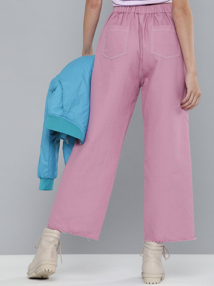 Women's Lavendar Denim Contrast Stitch Wide Pants - SASSAFRAS