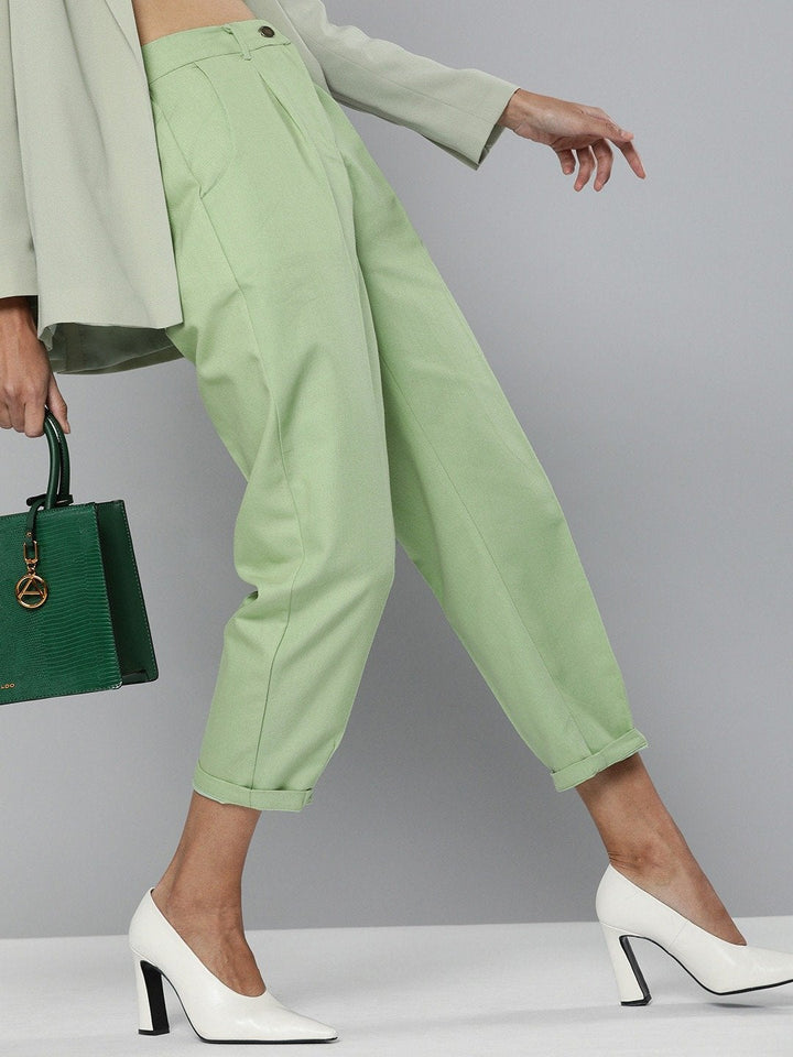 Women's Mint Green Tapered Pants - SASSAFRAS