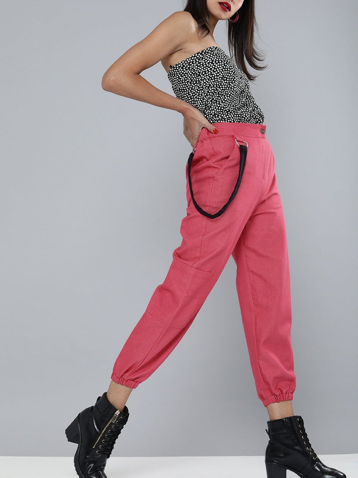 Women's Fuchsia Hip-Hop Streetwear Cargo Pants - SASSAFRAS