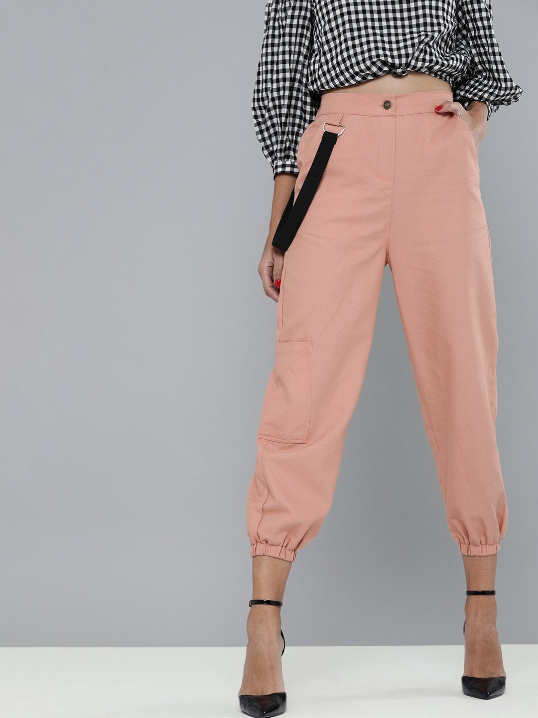 Women's Dusty Pink Hip-Hop Streetwear Cargo Pants - SASSAFRAS