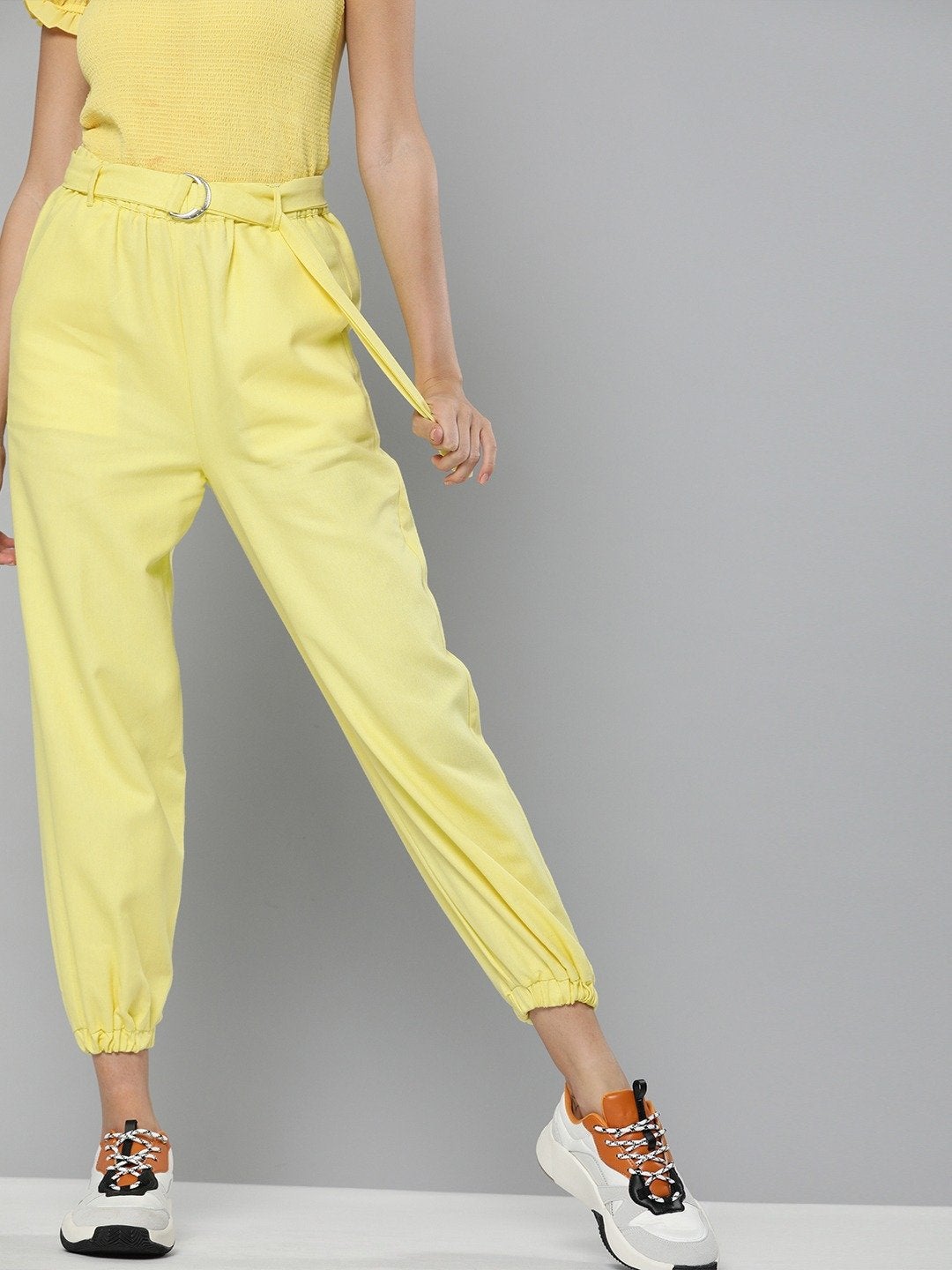 Women's Yellow Belted Joggers - SASSAFRAS