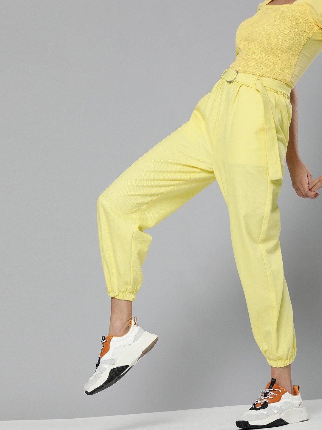 Women's Yellow Belted Joggers - SASSAFRAS