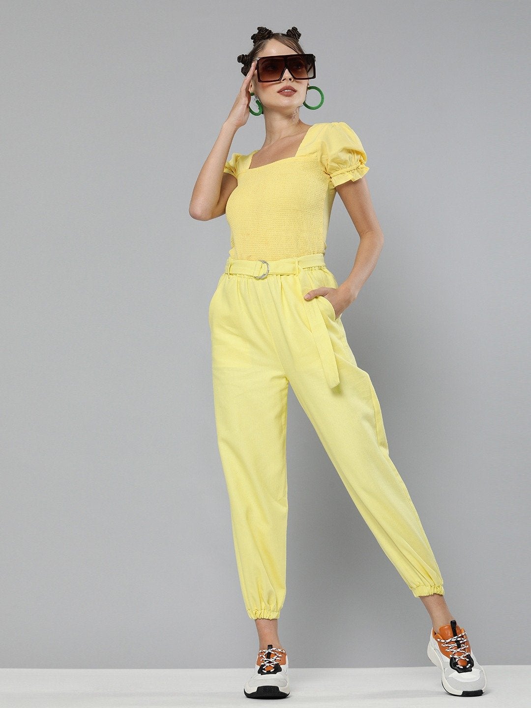 Women's Yellow Belted Joggers - SASSAFRAS