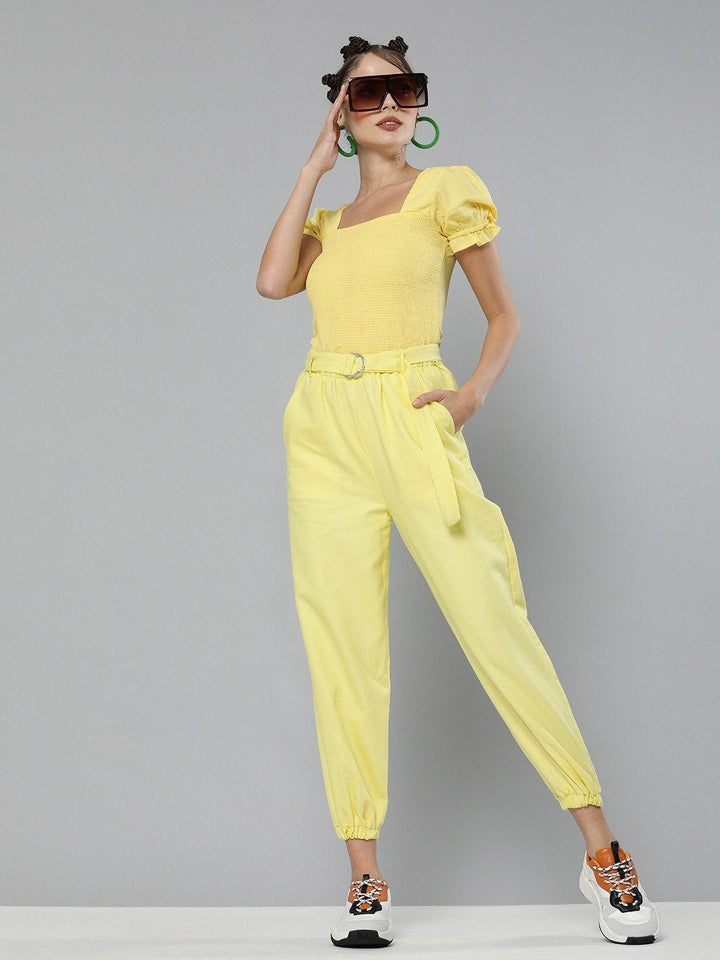 Women's Yellow Belted Joggers - SASSAFRAS