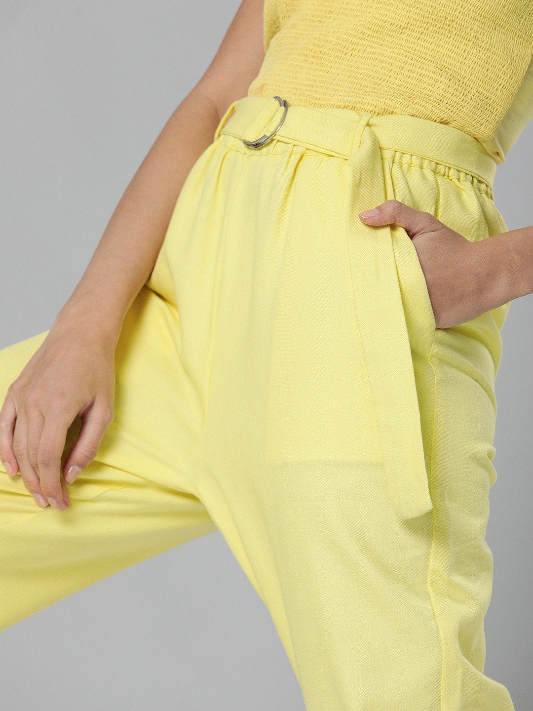 Women's Yellow Belted Joggers - SASSAFRAS