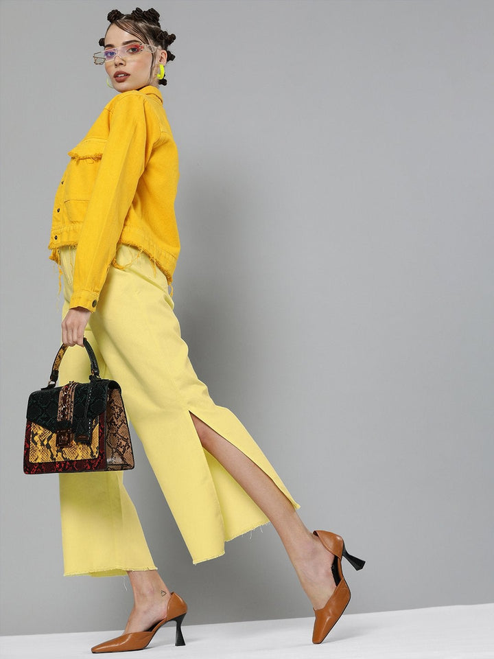 Women's Yellow Side Slit Pants - SASSAFRAS