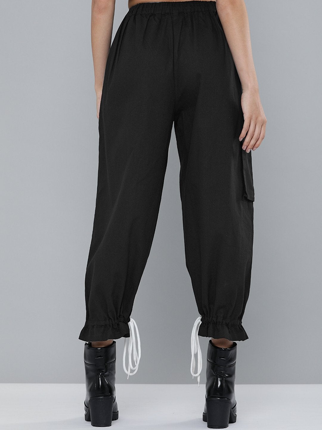 Women's Black Drawstring Hem Joggers - SASSAFRAS