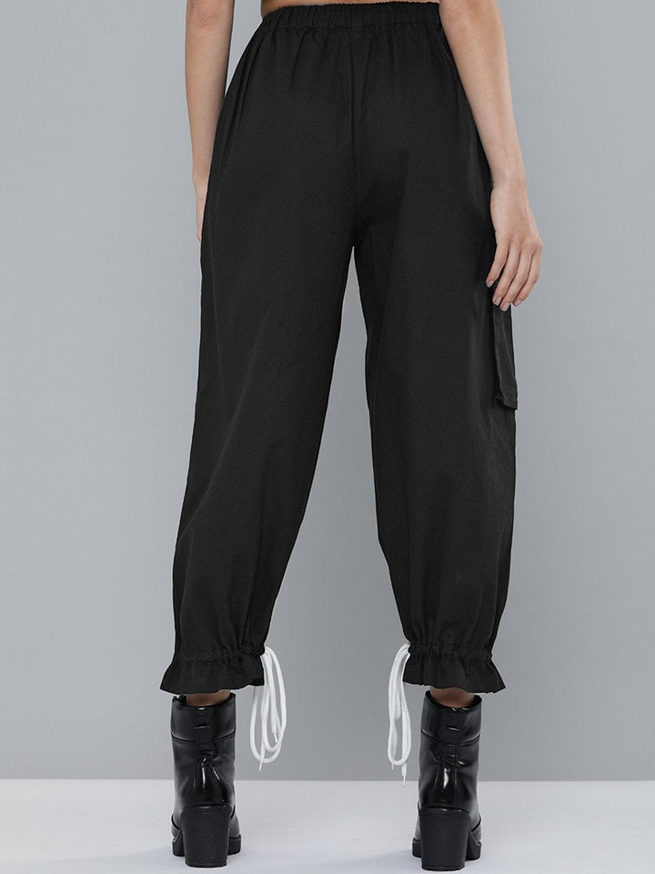 Women's Black Drawstring Hem Joggers - SASSAFRAS