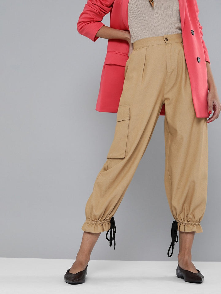 Women's Khaki Drawstring Hem Joggers - SASSAFRAS