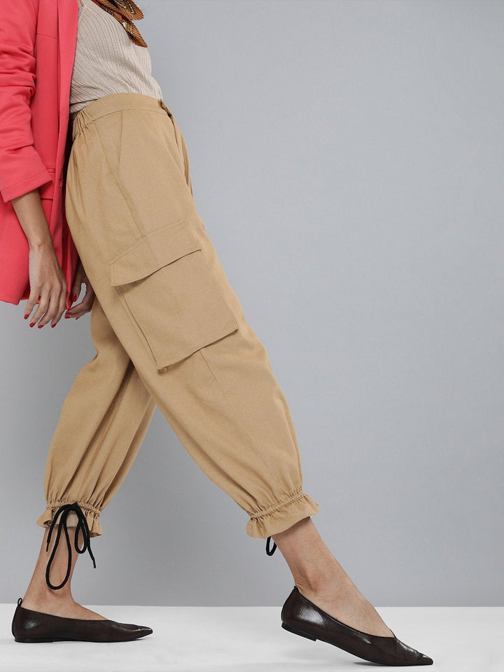 Women's Khaki Drawstring Hem Joggers - SASSAFRAS