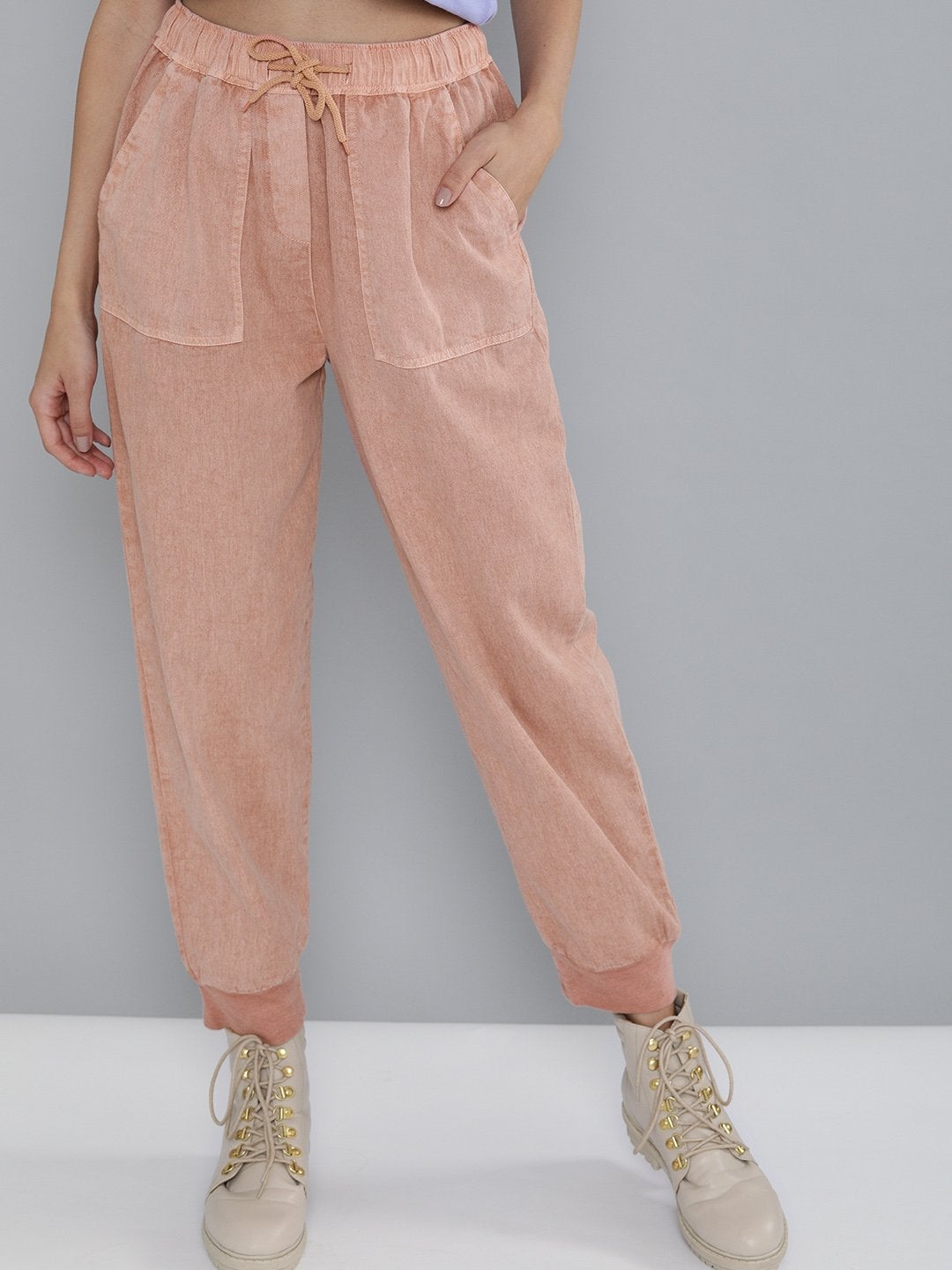 Women's Dusty Pink Pigment Wash Rib Hem Joggers - SASSAFRAS