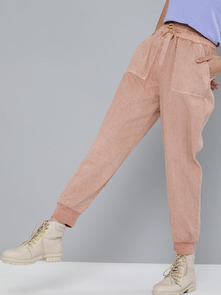 Women's Dusty Pink Pigment Wash Rib Hem Joggers - SASSAFRAS