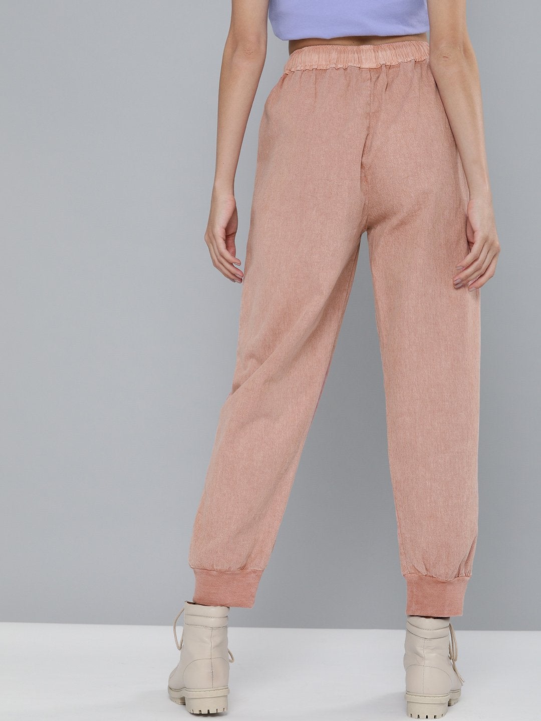 Women's Dusty Pink Pigment Wash Rib Hem Joggers - SASSAFRAS