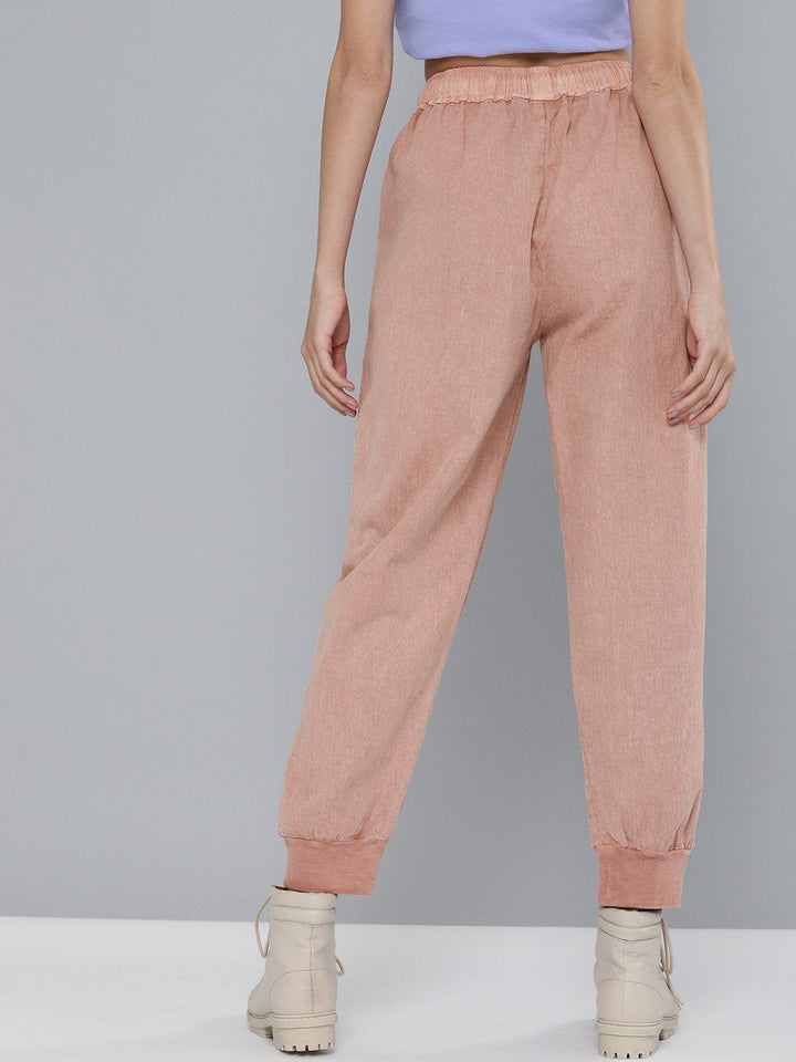 Women's Dusty Pink Pigment Wash Rib Hem Joggers - SASSAFRAS