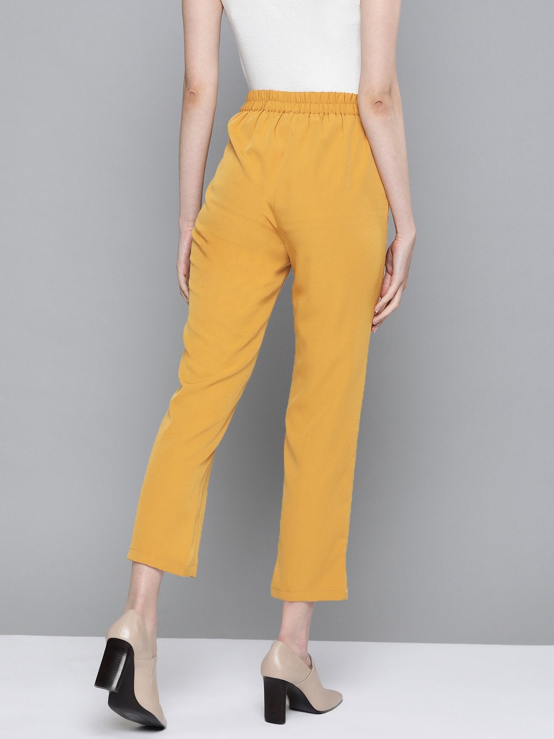 Women's Mustard Front Pleat Tapered Pants - SASSAFRAS