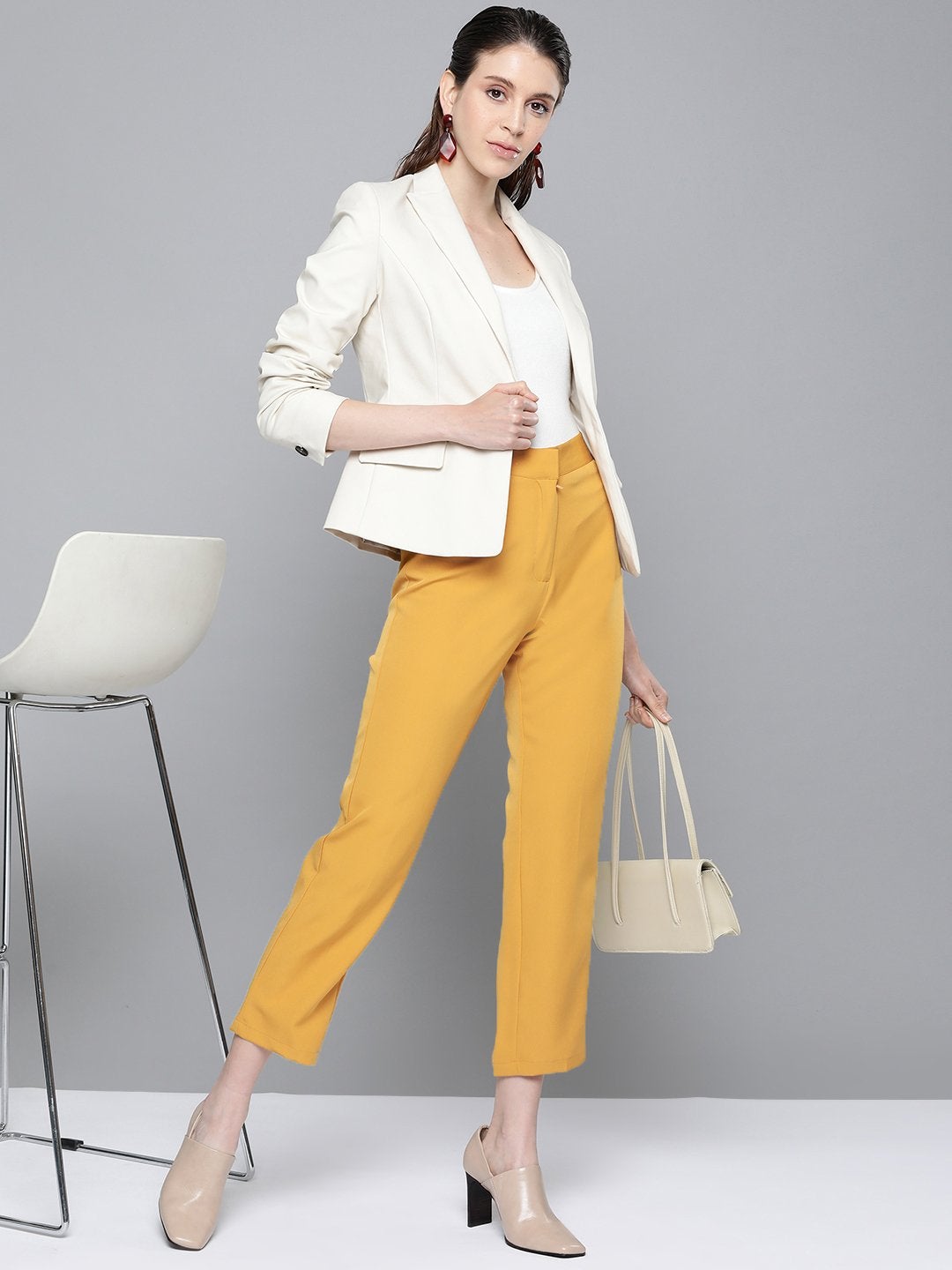 Women's Mustard Front Pleat Tapered Pants - SASSAFRAS