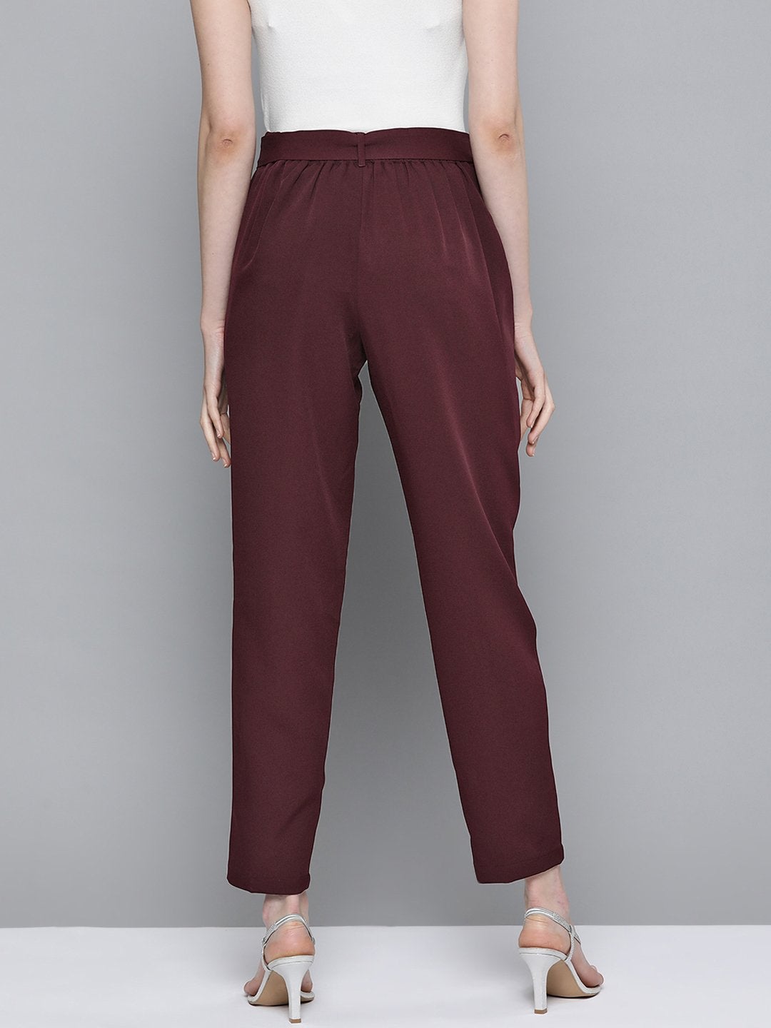 Women's Burgundy Front Pleat Tapered Pants - SASSAFRAS