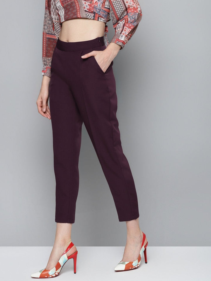 Women's Burgundy Tailored Fit Pants - SASSAFRAS