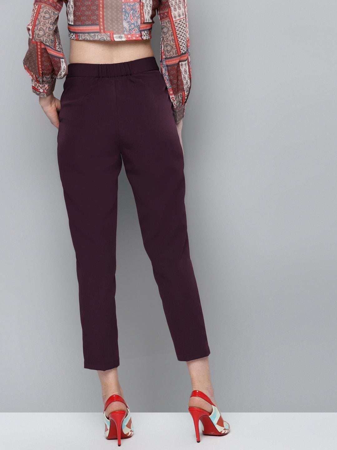 Women's Burgundy Tailored Fit Pants - SASSAFRAS