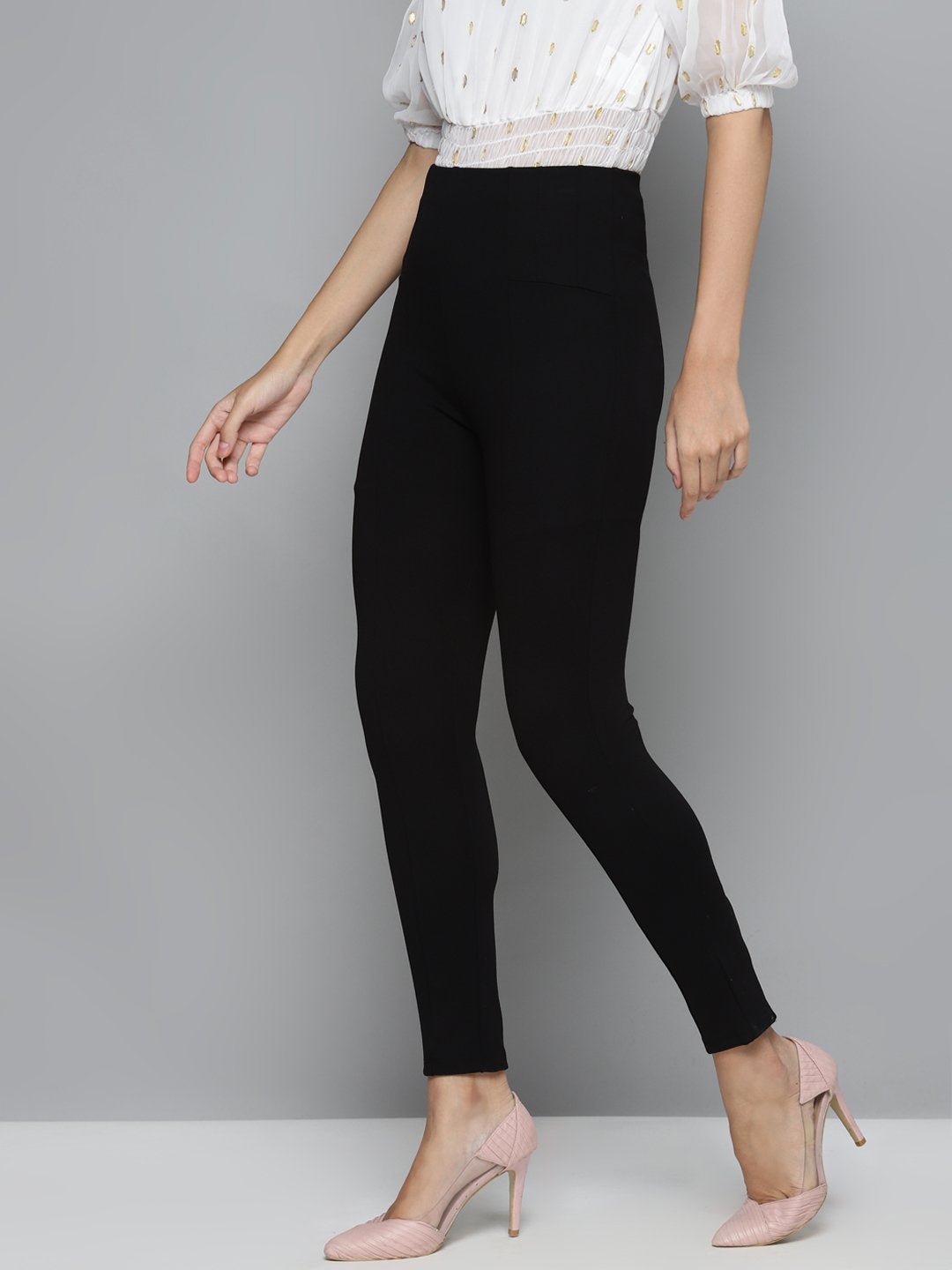 Women's Black Back Zipper High Waist Jeggings - SASSAFRAS