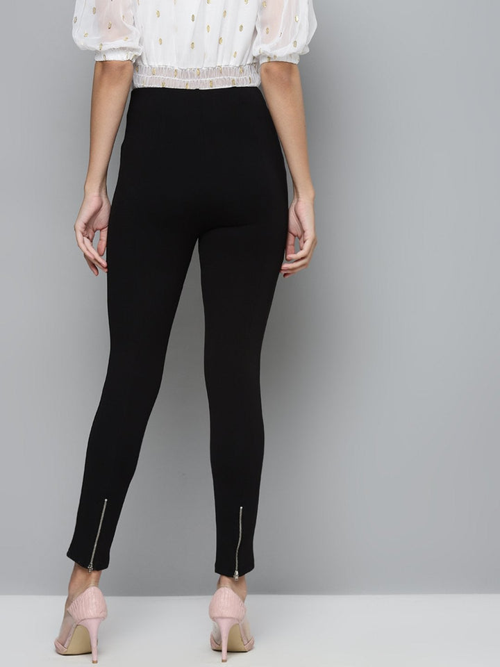Women's Black Back Zipper High Waist Jeggings - SASSAFRAS