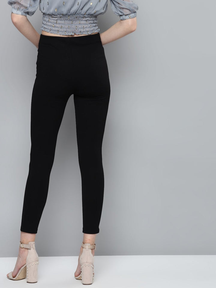 Women's Black Front Button High Waist Jeggings - SASSAFRAS