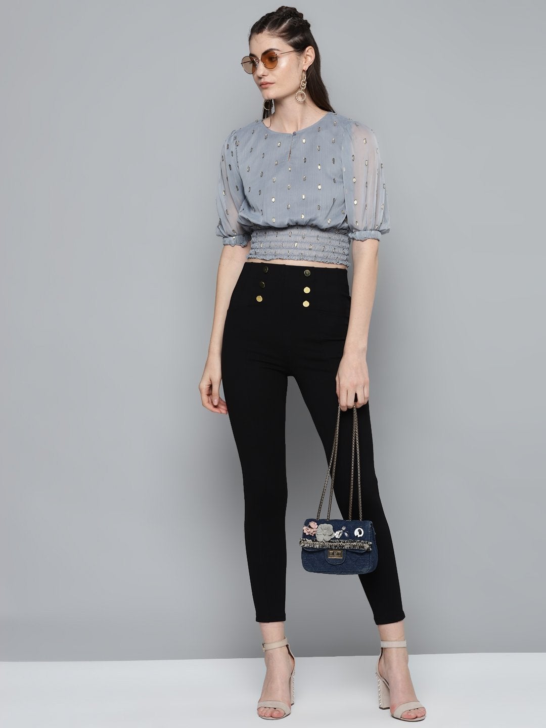 Women's Black Front Button High Waist Jeggings - SASSAFRAS