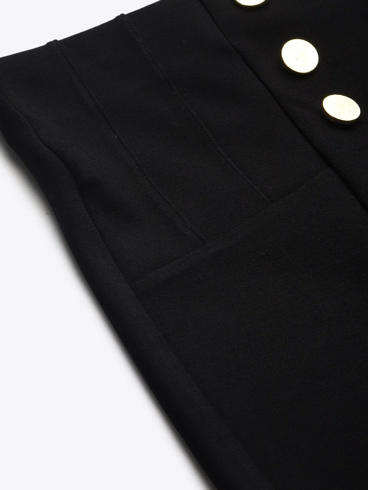 Women's Black Front Button High Waist Jeggings - SASSAFRAS