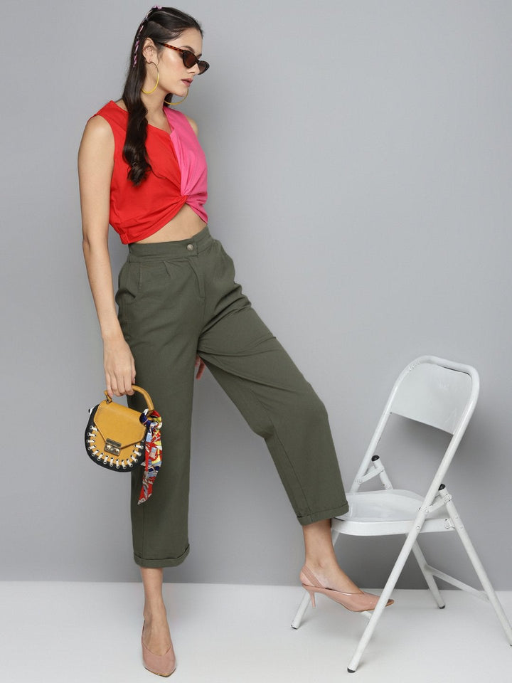 Women's Olive Twill Straight Pants - SASSAFRAS