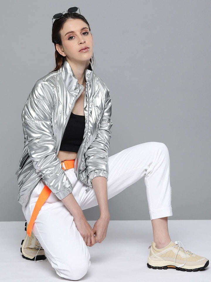 Women's White Button Detail Twill Joggers - SASSAFRAS