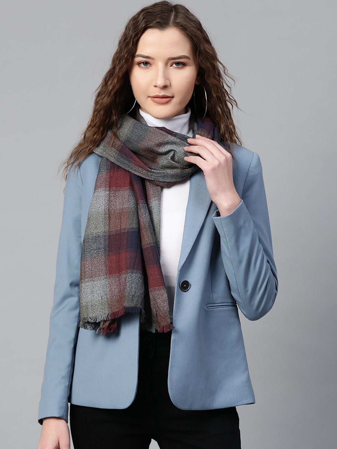 Women's Multicolor Check Poly Wool Stole - SASSAFRAS