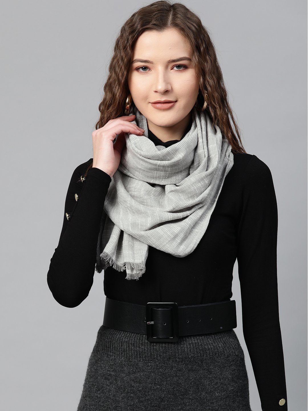 Women's Grey Poly Wool Stole - SASSAFRAS