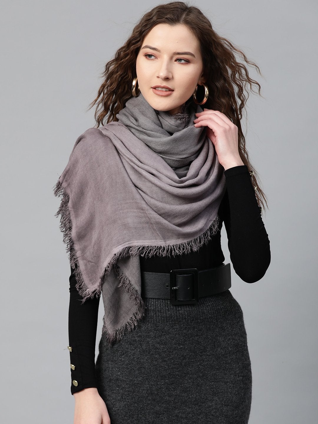 Women's Purple Double Shade Poly Wool Stole - SASSAFRAS