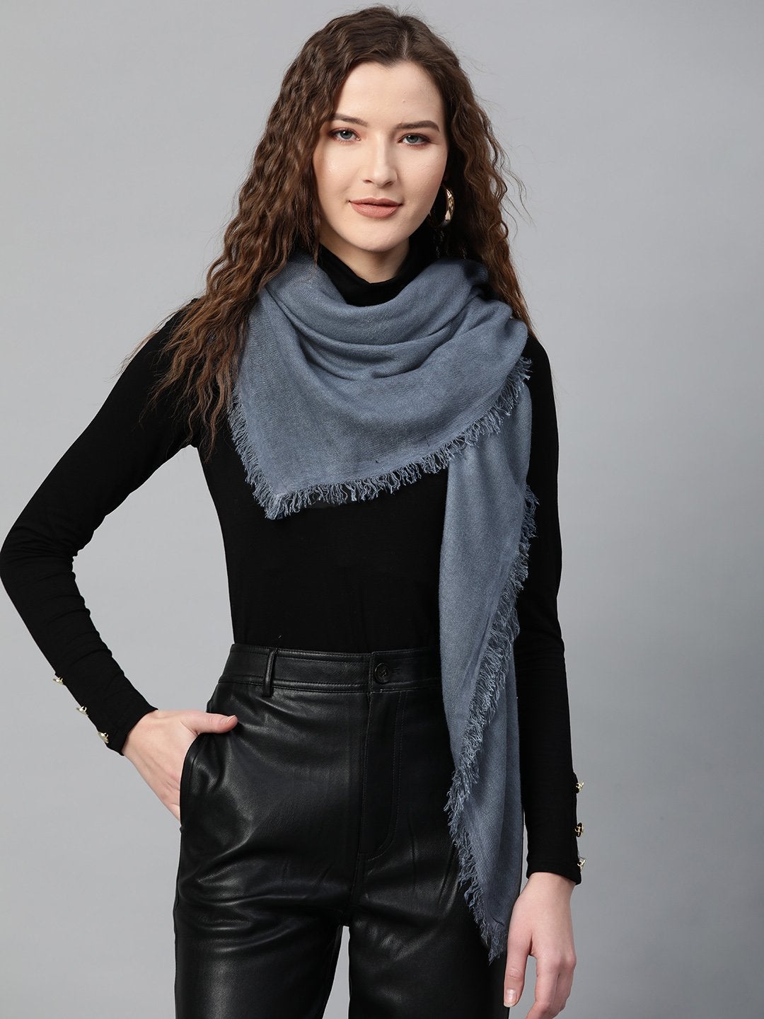 Women's Blue Square Poly Wool Stole - SASSAFRAS